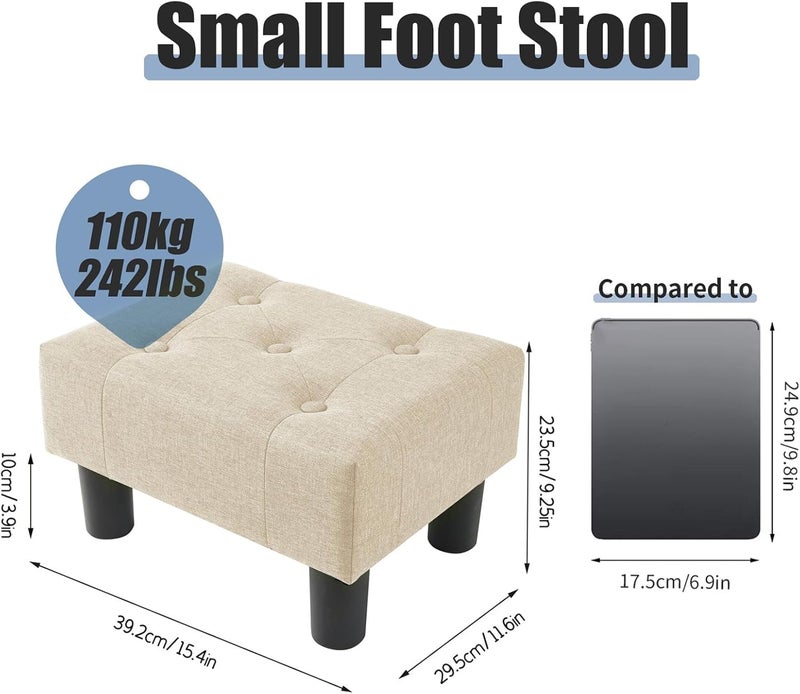 BRIAN & DANY Small Foot Stool, Linen Foot Stools with Legs, Stable Small Footstool for Living Room, Beige - Image 3